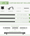 Heavy Duty All Metal Curtain Rod In Matte Black Adjustable From 18 To 45 Inches No Fuss Drapery Rod For Bedroom Kitchen Dorm Or Apartment Supports Up To 25 Lbs Modern Yet Classic Style shown with assembly parts and tools