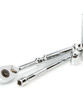 Pro-Grade 1/4 Inch Drive 12-Point Socket And Ratchet Set 55-Piece Kit tools including ratchet and sockets displayed on white background.