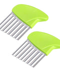 Crinkle cutters (2-pack) with green handles and stainless steel blades for potatoes and vegetables.