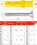 Drywall Anchors And Screws Kit, 20 Sets Self Tapping Wall Plugs For No Prep Install, Premium Yellow Zinc Plated Carbon Steel, Heavy Duty Fasteners For Shelves Cabinets TVs And More size chart