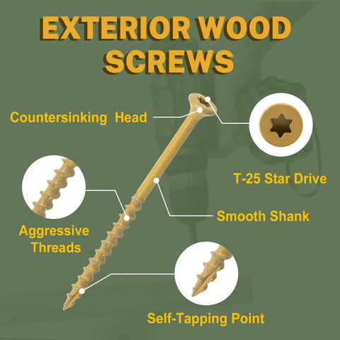 Deck Screws One And One Quarter Inch Size Eight Exterior Epoxy Coated Tan 500 Pack Rust Resistant Outdoor Wood Screws specifications