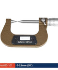 Compact Double Tip Mechanical Micrometer For Straight Up Accurate Outer Diameter Groove Keyway Measurement 0 To 25 Mm Range With 0.01 Mm Dead On Precision, showing slim jaws for precision measurements.