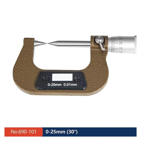Compact Double Tip Mechanical Micrometer For Straight Up Accurate Outer Diameter Groove Keyway Measurement 0 To 25 Mm Range With 0.01 Mm Dead On Precision, showing slim jaws for precision measurements.