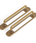Antique Brass Cabinet Bar Pulls Set Dope Vintage Drawer Handles For Kitchen And Closet, 2 Pack, 5 Inch Center To Center With Cutout Backplate
