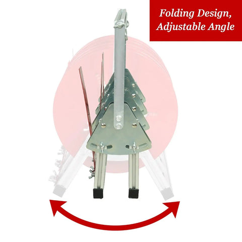 Beefy Steel Wire Spool Rack and Cable Organizer with 5 Rod Dispenser, adjustable folding design for industrial use.
