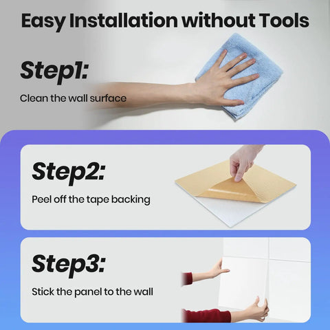 Easy installation steps for 18 Pack Self Adhesive Acoustic Panels For Walls High Density Soundproof Foam Tiles 12 Inch Square White Squares.