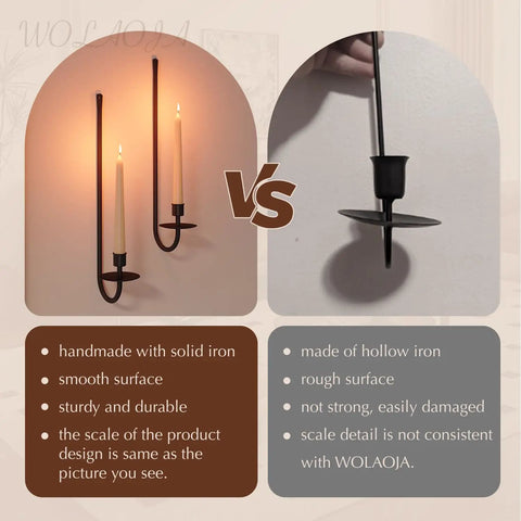Rock Solid Black Iron Wall Candle Sconces Set Of Two, modern farmhouse style with solid iron holders and smooth surface.