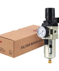 All In One 1/4 NPT Air Filter Regulator Piggyback Combo With Gauge, Poly Bowl, Metal Guard, Semi Auto Drain, Bracket AW3000N02A