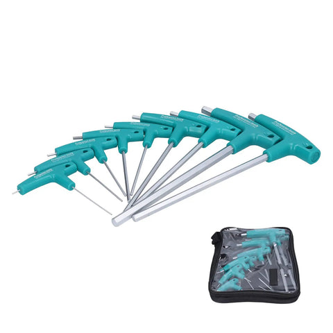 Chilled T Handle Hex Wrench Set with 9 Double Head Chrome Steel Keys Featuring Non Slip PP Grip For Home Furniture Repair And Auto Maintenance In Cool Storage Bag, 9-piece set