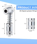 Wevdn 90-degree grease coupler adapter; chrome steel with sleeve for tight spaces (front view).