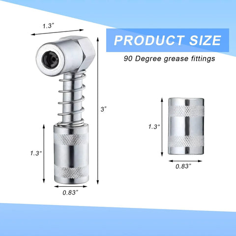 Wevdn 90-degree grease coupler adapter; chrome steel with sleeve for tight spaces (front view).
