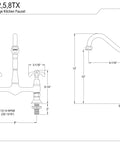 French Country Bridge Kitchen Faucet In Polished Brass With Solid Brass Construction And Ceramic Disc Cartridge One Quarter Turn Spout Reach Nine And One Sixteenth Inches Installation Diagram
