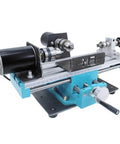 400W Mini Metal Lathe Machine With Adjustable Speed For Precision Milling Wood And Soft Metals High RPM Power Tool For Diy Projects And Detailed Craft Work Small Scale Fabrication, close-up view showing motor and precision components.