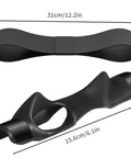 Golf Swing Trainer Aid With Grip Trainer Attachment And Arm Band For Swing Correction Game Changing Tool To Build Muscle Memory Improve Grip And Wrist Alignment For Consistent Shots On The Course And Range. Black grip trainer and arm band, dimensions 31cm and 15.6cm.