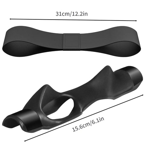 Golf Swing Trainer Aid With Grip Trainer Attachment And Arm Band For Swing Correction Game Changing Tool To Build Muscle Memory Improve Grip And Wrist Alignment For Consistent Shots On The Course And Range. Black grip trainer and arm band, dimensions 31cm and 15.6cm.