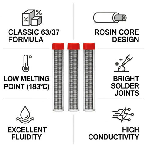 3 Pack Solder Wire 0.6mm 27g 63 37 Tin Lead Rosin Core For Electronics Soldering And Repairs with product features highlighted