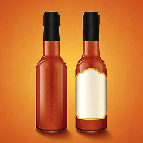 Top Shelf Black Shrink Bands For Bottles And Jars Hella Secure Tamper Proof Sealing Sleeves Sixty Five By Sixty Millimeter Dimensions Two Hundred Count Bulk Wrap on two sauce bottles.