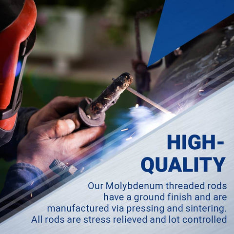 Person welding Beefy Industrial Grade 36 Inch Molybdenum Rod With Three-Eighth Inch Diameter And Sixteen Threads Per Inch