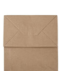 Close-up of a folded top of a Bulk 100 Pack 8x4.75x10 Inch Kraft Paper Bags With Handles Natural Brown Gift Bags for various uses.