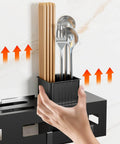 Wall Mount Utensil Rack, 15.7inch Kitchen Utensil Hanger with chopsticks and cutlery on stainless steel rack installation