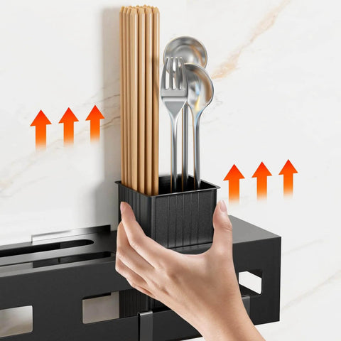 Wall Mount Utensil Rack, 15.7inch Kitchen Utensil Hanger with chopsticks and cutlery on stainless steel rack installation