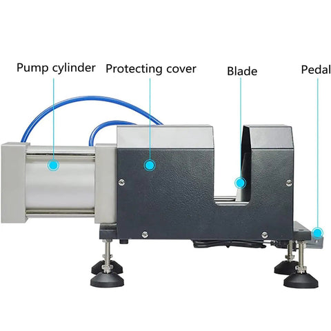 Side view of heavy duty pneumatic cable cutter for 1 to 50 mm2 wires tangent and straight cutting tool efficient cable cutting machine.