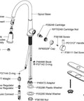 Diagram of Single Hole Deck Mount Kitchen Faucet With Pull Down Sprayer And Forward Only Lever Chrome ADA Compliant Lead Free Certification NSF ANSI 61 372