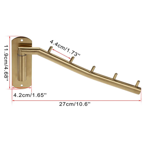 Heavy Duty Wall Mount Clothes Hanger Rack With Swing Arm 5 Gold Hooks Sturdy Coat And Robe Organizer for easy drying
