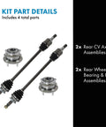 Rear CV Axle Assemblies And Rear Wheel Hub Bearing Set For 2010 2012 Hyundai Santa Fe And 2011 2013 Kia Sorento Four Piece Replacement Kit With Two Axles And Two Hub Bearings shown