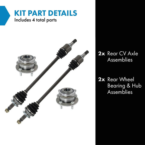 Rear CV Axle Assemblies And Rear Wheel Hub Bearing Set For 2010 2012 Hyundai Santa Fe And 2011 2013 Kia Sorento Four Piece Replacement Kit With Two Axles And Two Hub Bearings shown
