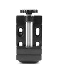 Premium Aluminum Mini Bench Vise Heavy Duty Clamping Vice With Hella Smooth Pivot And Locks Down Tight On Workbenches For Garage Repairs And Hobby Projects close-up view of black aluminum mini vise clamp with adjustable screw