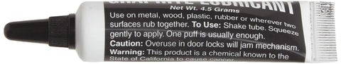 Graphite Dry Lock Lubricant Powder 4.5g with Needle Nose Applicator tube, black cap, product label instructions visible