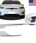 Slick Glossy Chrome Fog Light Bumper Molding Pair For Tesla Model X 2016 Through 2021 Left Front Side Trim Strip shown on vehicle front.