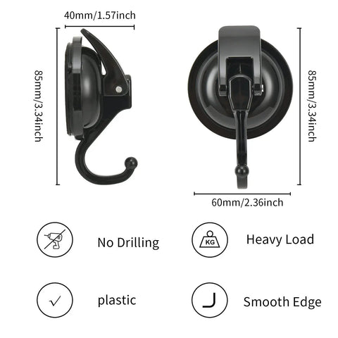Heavy Duty Vacuum Cup Hooks Set No Drill No Holes Removable Suction Hooks for Kitchen Bathroom Restroom Black Finish 2 Pack