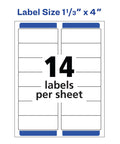 Top Notch Easy Peel Address Labels With Sure Feed Tech For Laser Printers 1.33 By 4 Inches White showing 14 labels per sheet.
