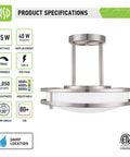 Led Semi Flush Mount Ceiling Light Fixture Slick Modern Steel Round Indoor Lighting 12 Inch 15W 120V 1050 Lumen