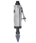 Heavy Duty Pneumatic Die Grinder Kit Featuring 22000 Rpm Air Powered Motor And Ten Piece Grinding Head Set, side view with grinding tip.