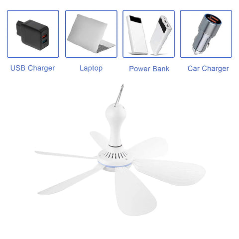 Silent USB Powered Ceiling Canopy Fan With 1m Extension Cord Chill Compact 6 Blade Quiet Hanging Fan For Camping Dorm RV Tent Home Office Bed Room Low Noise Durable USB Canopy Fan For Dorms And RVs With Gentle Breeze, compatible with USB charger, laptop, power bank, car charger.