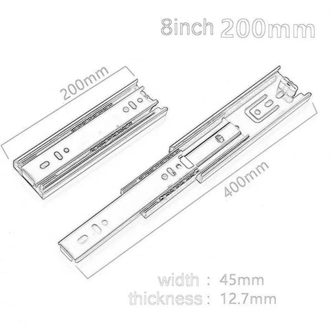 Diagram of Whisper Quiet 3-Section Full Extension Drawer Runners With Ball Bearing Telescoping Rails, 8 Inch Stainless Steel