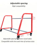 Heavy Duty Tire Storage Rack And Rim Organizer Shelf With Locking Casters Solid Steel Frame showing adjustable spacing for tires