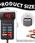 Heavy Duty 12V Automotive Battery Tester Featuring Slick Digital Readouts And Straight Shooter Diagnostics for size dimensions and display.