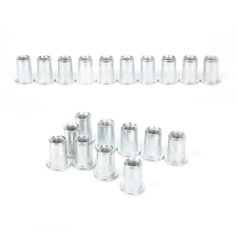 Image of 20 Pieces Aluminum Alloy Rivet Nut Kit Set M6 X 10 Rivet Nuts Fasteners for auto DIY and hardware projects.