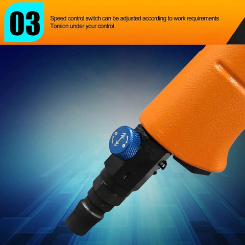 Hot Rod High-Speed Pneumatic Rivet Nut Gun Kit 1500 RPM Self-Locking Air Rivnut Tool for Bolting M3-M4 Fasteners on Cars and Shops with 1/4-Inch Air Hose Ready for Heavy Duty Jobs speed control knob close-up