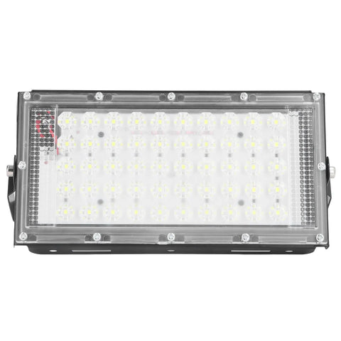 Sanpyl LED Flood Light 50W 12V Outdoor White for Courtyards, view showing bright LED chip array in a durable housing.