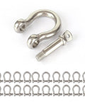 Heavy Duty 1/4 Inch Stainless Steel Screw Pin Bow Shackle Set Twenty Pieces Knockout Marine Anchor Clevis Hardware For Towing Rigging And Boat Squad Built Tough Real Deal Quality, with one shackle and multiple clevis rings.