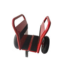No Sweat Heavy Duty Panel Dolly Cart With One Thousand Pound Capacity And Ten Inch Reliable Solid Rubber Tires For Easy Drywall Loads Heavy Door Slides And Contractor Gear Runs In Glossy Red, top view showing handles and wheels.