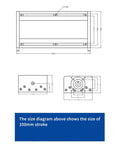 Technical drawing of High Precision Linear Guide Rail Kit HGR15 with SFU1605 Ball Screw Support dimensions and stroke size.