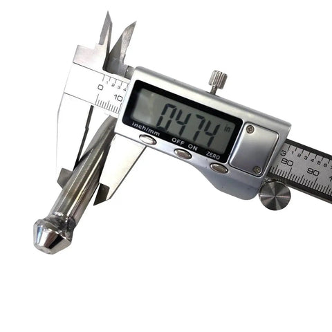 Caliper measuring 0.47 inch rod of Four Pack Universal Swinging 10 Inch Stainless Steel Exhaust Hangers Weld On 0.47 Inch Rod Heavy Duty Corrosion