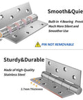6 Pack Stainless Steel Door Hinges For Exterior And Interior Doors 4x3 Inches Heavy Duty with quiet operation and 2.7mm thickness.