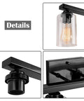 Detailed view of 4 Light Black Vanity Wall Sconce With Clear Glass Shades, showing fixture and clear shade elements.